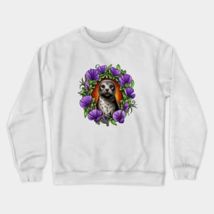 A Harbor Seal Surrounded By A Wreath Of Violet Viola Tattoo Art Crewneck Sweatshirt